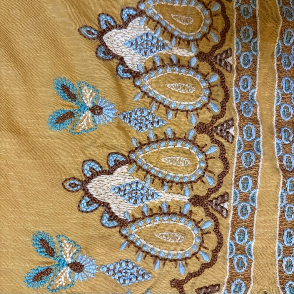 Pure Jill J. Jill Mustard Yellow Embroidered Top Western Boho Indie Sz L Petite - Picture 3 of 6